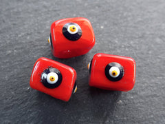 Scarlet Red Square Evil Eye Beads, Protective Turkish Nazar Amulet Talisman, Good Luck, Necklace Bead, 10mm, 3pc