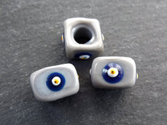 Gray Square Evil Eye Beads, Protective Turkish Nazar Amulet Talisman, Good Luck, Necklace Bead, 10mm, 3pc