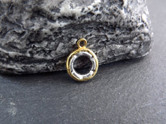 2 Ancient Hole Coin Pendant Gold Frame Bezel, Medallion Charms, Hoop Coin Pendant, Rustic Hole Coin, Shiny Gold, Antique Silver Plated