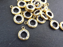 2 Ancient Hole Coin Pendant Gold Frame Bezel, Medallion Charms, Hoop Coin Pendant, Rustic Hole Coin, Shiny Gold, Antique Silver Plated