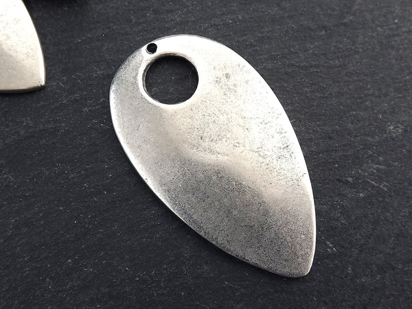 Spear Teardrop Pendant, Minimalist Ethnic Tear Drop, Hole Pendant, Slightly Brushed, Jewelry supplies, Matte Antique Silver Plated, 1pc