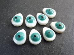 8 Mother of Pearl Teardrop Evil Eye Beads, Enamel Evil Eye Bead, MOP Beads, Nazar Protective Symbol Talisman Jewelry, 12x9mm