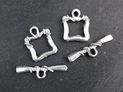 Square Toggle Clasps, T Bar Clasp, Silver Toggle Clasps, Gold Clasps, Necklace Closure, Bracelet Finish, Matte Antique Silver Plated, 3 sets