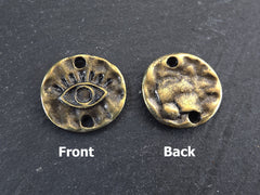 Evil Eye Pendant Charm Connectors, Eye Of The Beholder, Good Luck Protective Amulet Talisman Jewelry, Antique Bronze Plated, 2pc