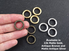 Bronze Hoop Charm Pendant, Rope Textured Connector Loop, Gold Ring Link, Closed Link, Jewelry Findings Components, Antique Bronze Plated 3pc