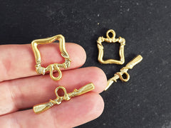 Square Toggle Clasps, T Bar Clasp, Gold Toggle Clasps, Gold Clasps, Necklace Closure, Bracelet Finish, 22k Matte Gold Plated, 3 sets