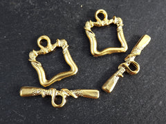 Square Toggle Clasps, T Bar Clasp, Gold Toggle Clasps, Gold Clasps, Necklace Closure, Bracelet Finish, 22k Matte Gold Plated, 3 sets