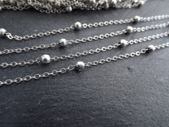 Satellite Chain, Ball Beaded Chain, Delicate Cable Chain, Dew Drops Chain, Jewelry Making, Tarnish Resistant, Matte Antique Silver, 1 Meter