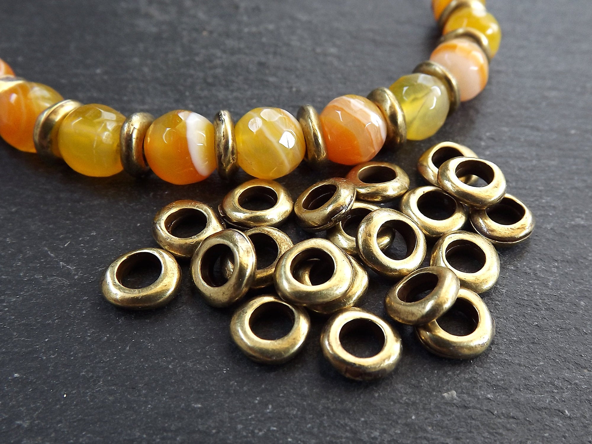 Bronze Heishi Washer Bead Spacers, Mykonos Greek Beads, Organic