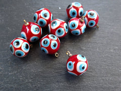 Glass Evil Eye Charm Pendant, Red Round Ball Evil Eye, Lampwork Murano, Amulet, Protective