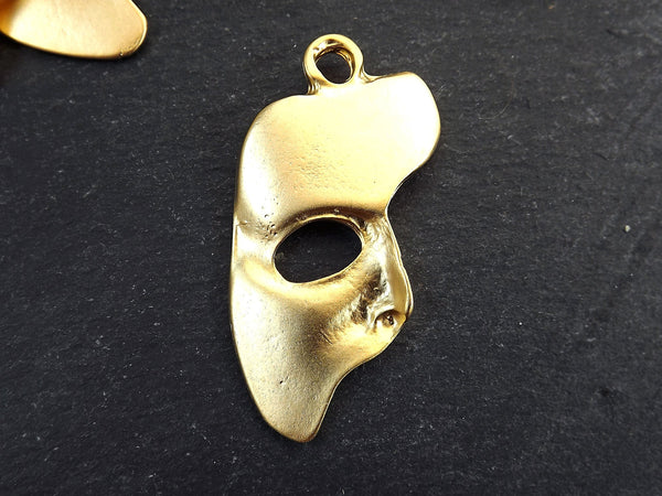 Gold Mask Pendant, Phantom of the Opera Mask, Mardi Gras Masquerade, Necklace Earring Eye Pendant, 22k Matte Gold Plated, 1pc