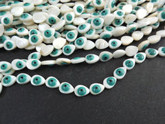 8 Mother of Pearl Teardrop Evil Eye Beads, Enamel Evil Eye Bead, MOP Beads, Nazar Protective Symbol Talisman Jewelry, 12x9mm