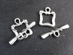 Square Toggle Clasps, T Bar Clasp, Silver Toggle Clasps, Gold Clasps, Necklace Closure, Bracelet Finish, Matte Antique Silver Plated, 3 sets