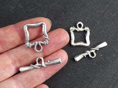 Square Toggle Clasps, T Bar Clasp, Silver Toggle Clasps, Gold Clasps, Necklace Closure, Bracelet Finish, Matte Antique Silver Plated, 3 sets