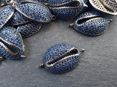 Cowrie Shell Connector Charms, Navy Blue Gunmetal Rhinestone Shell Charms, Micro Pave Cowrie Shell, Puka Shell, Bracelet Charm
