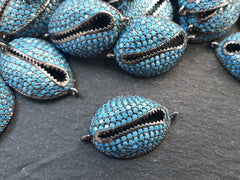 Cowrie Shell Connector Charms, Turquoise Blue Gunmetal Rhinestone Shell Charms, Micro Pave Cowrie Shell, Puka Shell, Bracelet Charm