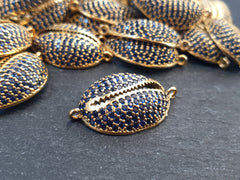 Cowrie Shell Connector Charms, Navy Blue Rhinestone Shell Gold Charms, Micro Pave Cowrie Shell, Puka Shell, Bracelet Charm