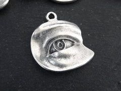 Silver Eye Pendant, All Seeing Eye Charms, Evil Eye Charm, Evil Eye Pendants, Protective Amulet Talisman, Matte Antique Silver Plated, 1pc