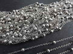 Satellite Chain, Ball Beaded Chain, Delicate Cable Chain, Dew Drops Chain, Jewelry Making, Tarnish Resistant, Matte Antique Silver, 1 Meter