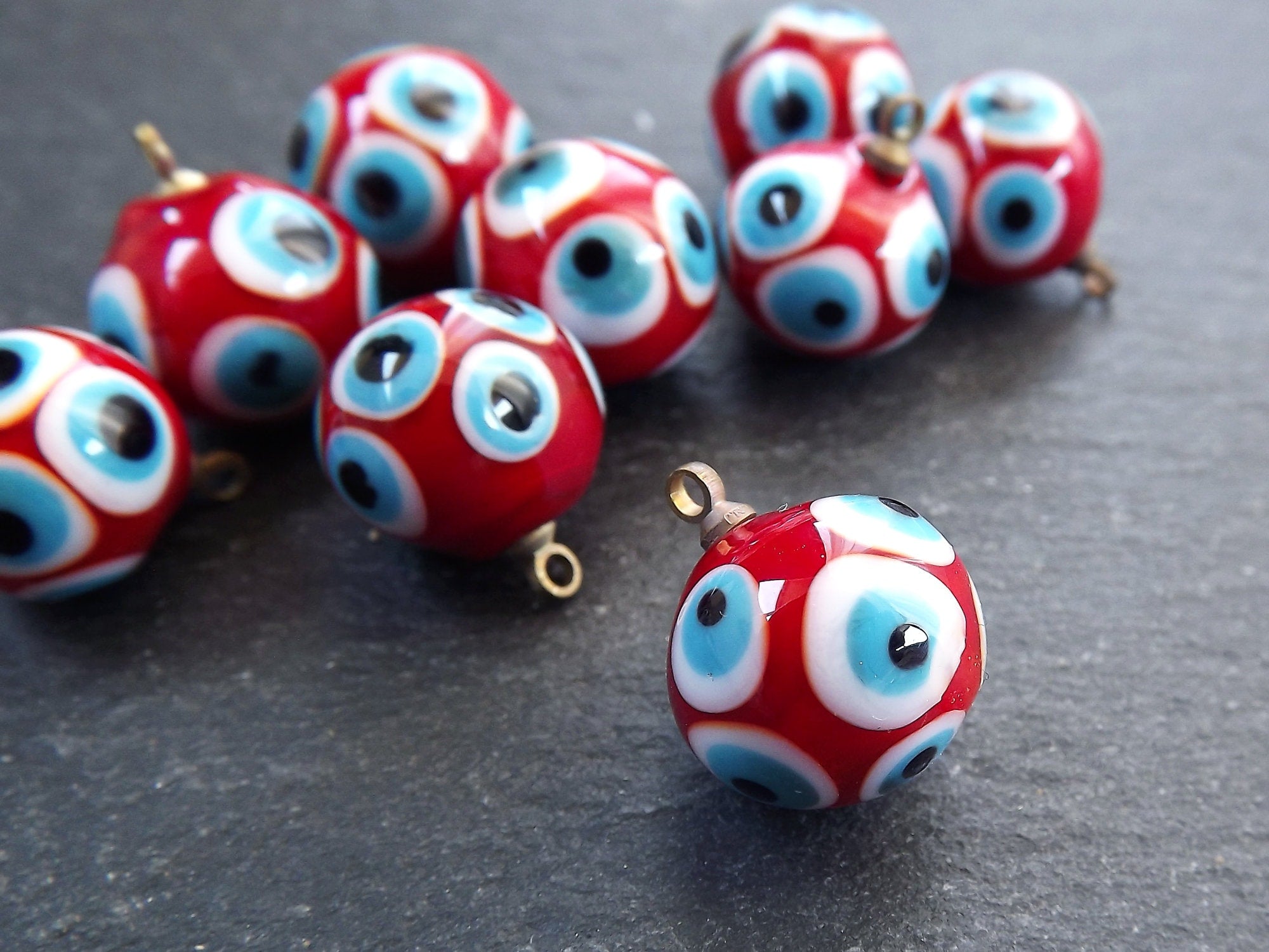 10 Red Evil Eye Beads Lampwork Glass Large Hole Beads by Smileyboy | Michaels