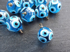 Glass Evil Eye Charm Pendant, Blue Round Ball Evil Eye, Lampwork Murano, Amulet, Protective