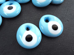 Blue Evil Eye Bead Pendant, Baby Blue Glass Turkish Nazar, Protective Talisman, Lucky Amulet, Good Luck Charm, Artisan Handmade, 35mm