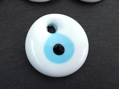 White Evil Eye Bead Pendant Turkish Nazar Glass Protective Talisman - 45mm - 1pc