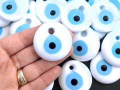 White Evil Eye Bead Pendant Turkish Nazar Glass Protective Talisman - 45mm - 1pc