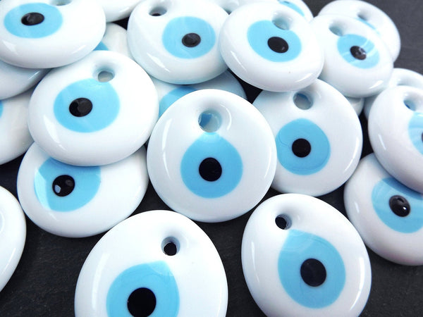 White Evil Eye Bead Pendant Turkish Nazar Glass Protective Talisman - 45mm - 1pc