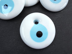 White Evil Eye Glass Pendant Round Bead Artisan Handmade Turkish Nazar Protective Symbol Talisman Jewelry Design Home Decor - 55mm