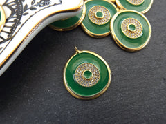 Enamel Evil Eye Charm Pendant, Green Evil Eye CZ Rhinestone Pendant, Good Luck Charm, Gold Plated