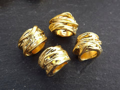 Large Gold Tube Beads, Rustic Wrap Barrel Bead, Statement Beads, Bracelet Bead Spacer, Gold Tube Beads, Large Hole, 22k Matte Gold, 4pc
