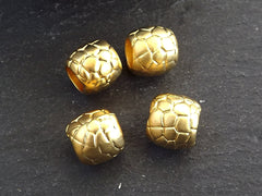 Large Gold Tube Beads, Scaled Barrel Bead, Statement Beads, Bracelet Bead Spacer, Gold Tube Beads, Large Hole, 22k Matte Gold, 4pc