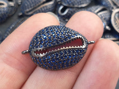 Cowrie Shell Connector Charms, Navy Blue Gunmetal Rhinestone Shell Charms, Micro Pave Cowrie Shell, Puka Shell, Bracelet Charm