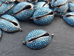 Cowrie Shell Connector Charms, Turquoise Blue Gunmetal Rhinestone Shell Charms, Micro Pave Cowrie Shell, Puka Shell, Bracelet Charm