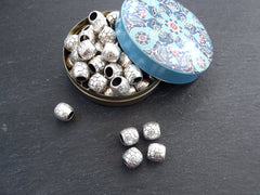 Large Silver Tube Beads, Scaled Barrel Bead, Statement Beads, Bracelet Bead Spacer, Large Hole, Matte Antique Silver Plated 4pc
