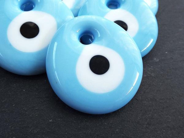 Baby Blue Evil Eye Glass Pendant Round Bead Artisan Handmade Turkish Nazar Protective Symbol Talisman Jewelry Design Home Decor - 55mm