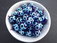 Glass Evil Eye Charm Pendant, Cobalt Blue Round Ball Evil Eye, Lampwork Murano, Amulet, Protective