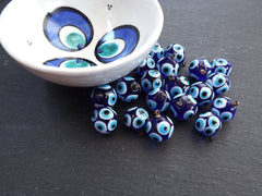 Glass Evil Eye Charm Pendant, Cobalt Blue Round Ball Evil Eye, Lampwork Murano, Amulet, Protective, Lucky, Handmade, 1pc