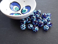 Glass Evil Eye Charm Pendant, Cobalt Blue Round Ball Evil Eye, Lampwork Murano, Amulet, Protective