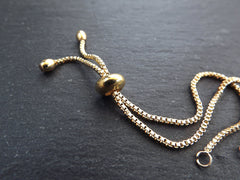 Adjustable Slider Bracelet Blank, Gold Box Chain Sliding Clasp Bracelet, Chain Connector, Jump Rings on Both Sides For Charm, 1pc