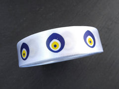 Evil Eye Ribbon 20m Roll, Turkish Eye Satin Ribbon, Greek Eye, Protective Talisman Symbol, Good Luck, 20 meter Roll = 21.87 Yards