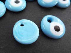 Blue Evil Eye Bead Pendant, Baby Blue Glass Turkish Nazar, Protective Talisman, Lucky Amulet, Good Luck Charm, Artisan Handmade, 35mm