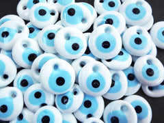White Evil Eye Bead Pendant, White Blue Glass Turkish Nazar, Protective Talisman, Lucky Amulet, Good Luck Charm, Artisan Handmade, 35mm