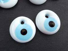 White Evil Eye Bead Pendant, White Blue Glass Turkish Nazar, Protective Talisman, Lucky Amulet, Good Luck Charm, Artisan Handmade, 35mm