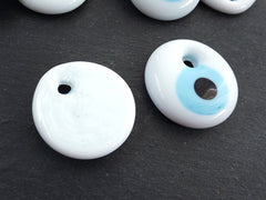 White Evil Eye Bead Pendant, White Blue Glass Turkish Nazar, Protective Talisman, Lucky Amulet, Good Luck Charm, Artisan Handmade, 35mm