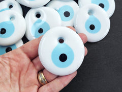 White Evil Eye Glass Pendant Round Bead Artisan Handmade Turkish Nazar Protective Symbol Talisman Jewelry Design Home Decor - 55mm