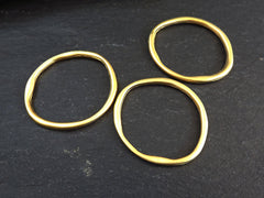 Circle Ring Link Connector Pendant, Eternity Ring, Charm Holder, Organic Closed Thin Loop,  22k Matte Gold Plated, 3pc