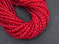 8mm Red Frosted Round Glass Beads, Matte Czech Loose Smooth Beads, 50 beads per strand, Full 16 inch Strand