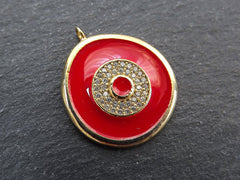 Enamel Evil Eye Charm Pendant, Red Evil Eye CZ Rhinestone Pendant, Good Luck Charm, Gold Plated